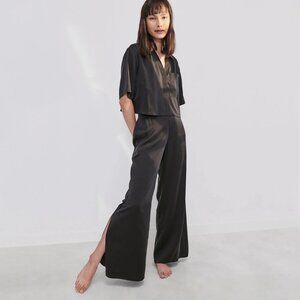 Washable Silk High Rise Pant Set in Black Medium